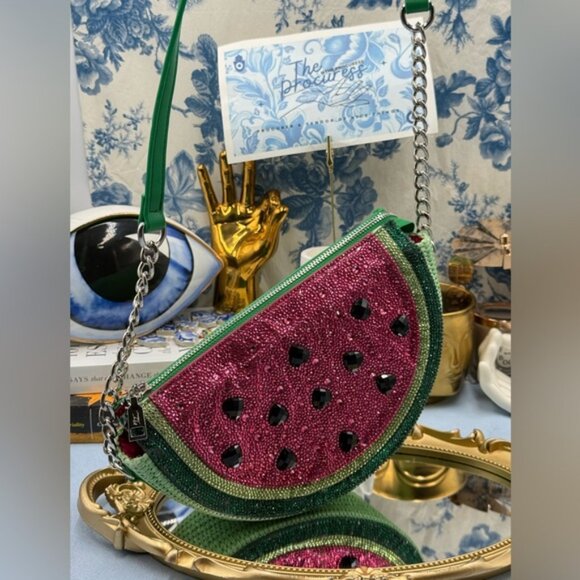 🆕 BETSEY JOHNSON 🧿 NWOT Sugar High Watermelon Bejewelled Crossbody Kitsch Bag - Picture 2 of 16